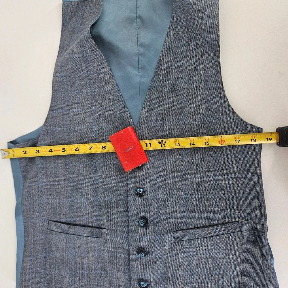 Vintage 80s Blue Grey Glen Plaid‎ 3pc Suit Single Breasted 2 Button Med ~40R-42R